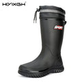 Men's Mid-Calf Plush Lined Rain Boots Waterproof Non-slip Wear-resistant Lightweight Water Shoes for Outdoor Fishing Work