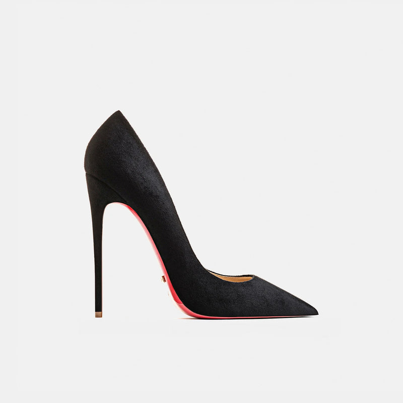 luxury women's shoes Black Suede Elegant Office Shoes Women Brand Pumps Red sole High Heels Pointed Toe Evening Dress Shoes 12cm