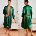 Men Long Nighty&Robe Set Summer Ice Silk Pajamas Set Sleepwear Loose Casual Home Clothes Nightwear Male Loungewear