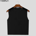 Men Tank Tops Mesh See Through O-neck Sleeveless Sexy Striped Male Crop Tops Streetwear Summer Party Fashion Men Vests S-5XL