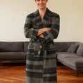 Men's Landscape Print Rayon Bathrobe Kimono Style with Belt Pockets Soft Breathable Loungewear for Home