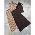 Metallic Colorful Striped Knit Skirt Set Women 2026 New Classic Halter Neck Sleeveless T-Shirt+Slim Versatile Skirt 2-Piece Set
