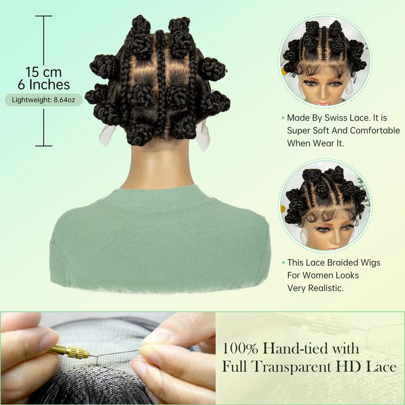 Synthetic Full Lace Braided Wigs Short Cute Handmade Bantu Braided Wigs with Baby Hair for Black Women Lace Frontal Braids Wigs