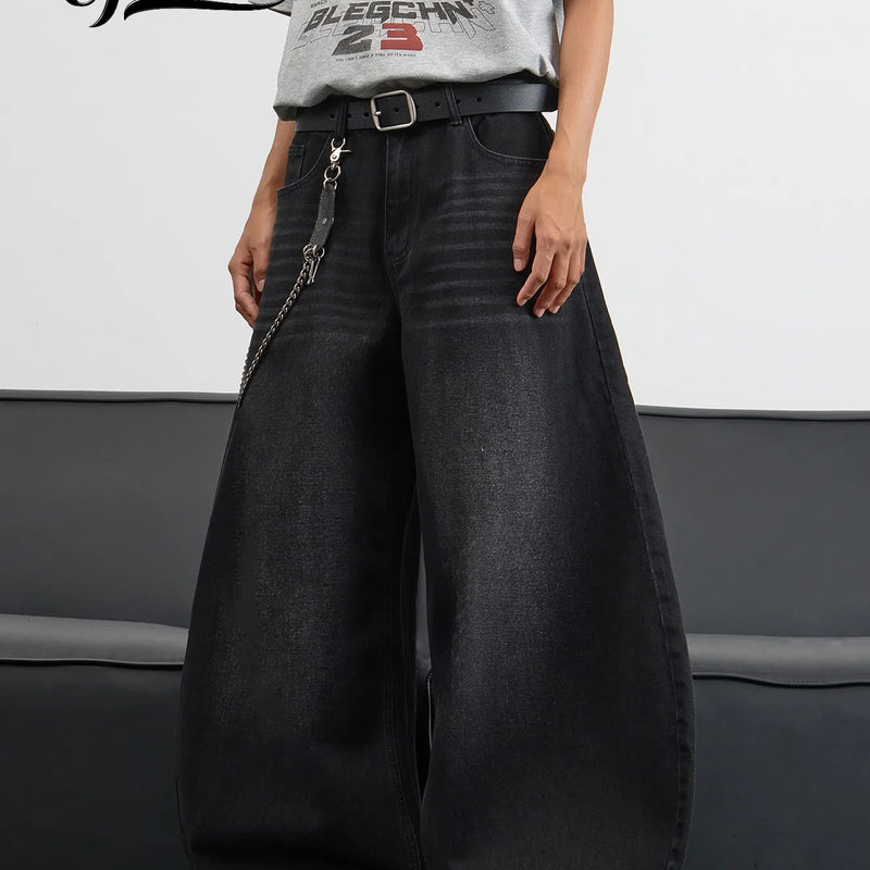 UP.THE Men's Black Baggy Wide Leg Jeans, Y2K Hip Hop | SAMAG
