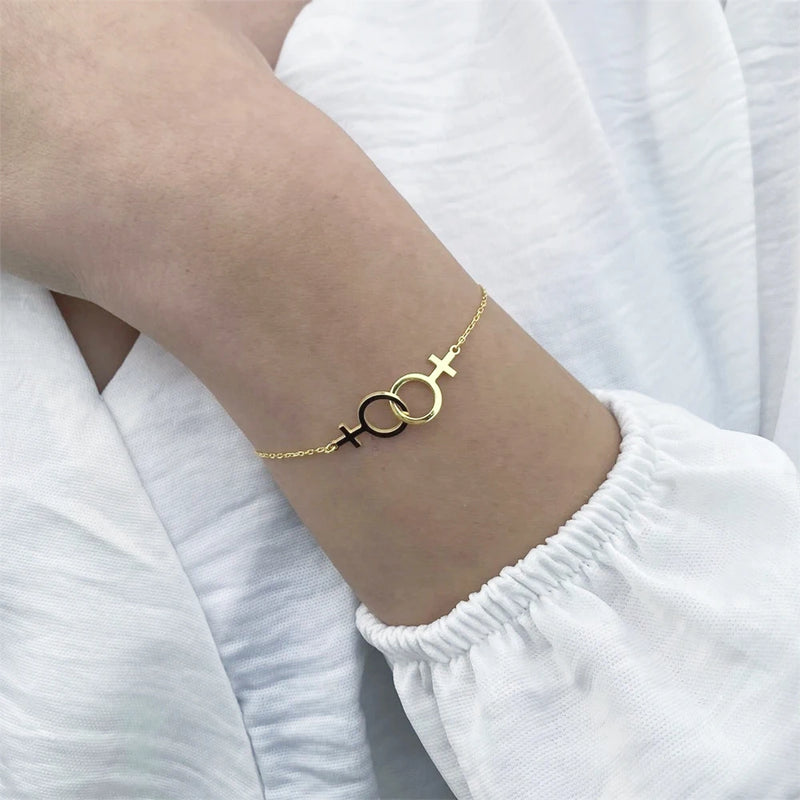 Double Venus Symbol Women Bracelet Stainless Steel Lesbian Bracelet Gender Symbol Minimalism Jewelry Gift To Best Sister
