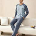 Men's 100% Cotton Long Sleeved Four Season Plus Size Men's Sleepwear, Teenage Pure Cotton Home Suit Set for Warmth