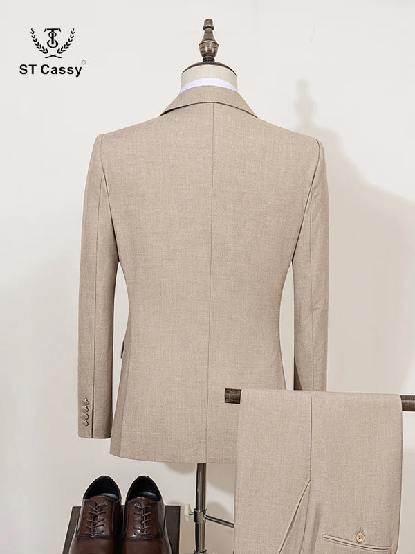 ST Cassy Elegant Men's Suits for Wedding Slim Fit Double Breasted Multiple Buttons Casual Business Two-Piece Dress Party Outfit