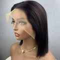 220% Bone Short Bob Straight 13x4 Lace Front Wigs Brazilian 100% Human Hair Preplucked 4x4 Transparent Lace Closure Wig 14 Inch