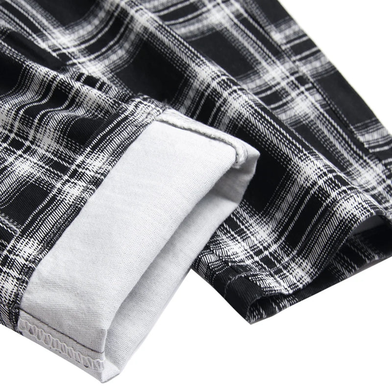 Men's Check Printed Jeans Fashion Black White Plaid | SAMAG