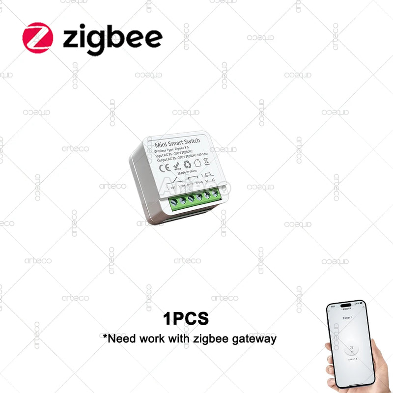 Zigbee 3.0 Mini Smart Switch 16A 2 Way Control Relay Breaker Home Automation DIY Module Light Switches Need Gateway Support Z2M