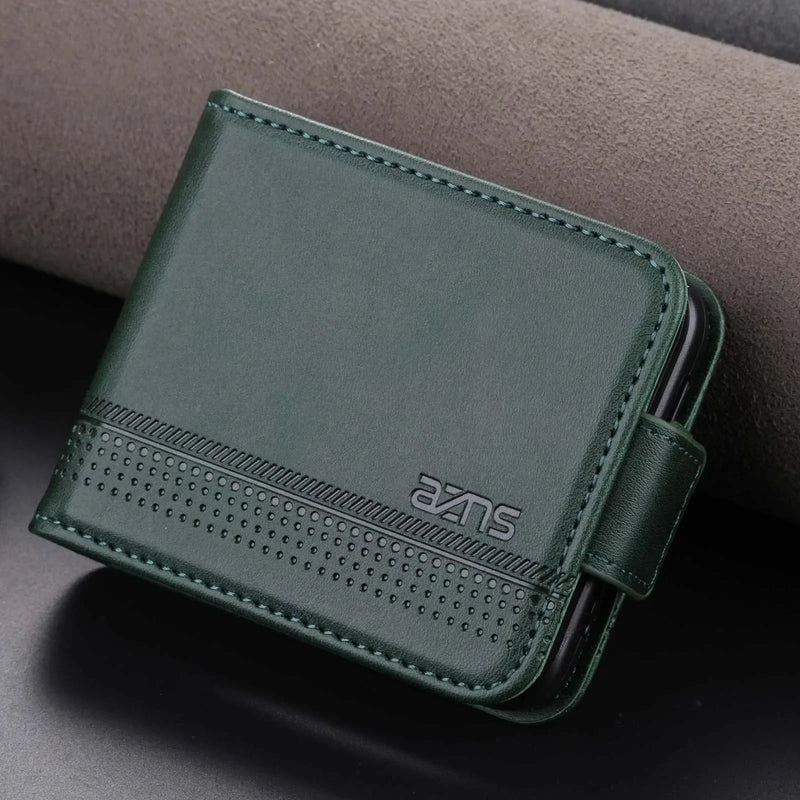 Leather Cards Solt Wallet Phone Case For Samsung Galaxy Z Flip 6 5 4 3 Flip5  Flip4  Flip6 5G Kickstand Shockproof Back Cover