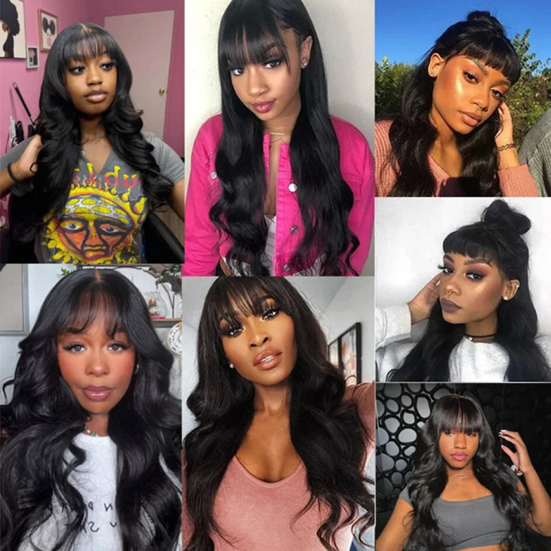 13A Wholesale Body Wave Human Hair Wig With Bangs Full Machine Made Glueless Wear And Go Wig Brazilian Virgin Hair Best Sale