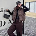 Leopard Women's Autumn Winter Sleeveless Parkas Jacket 2025 Woman Mandarin Collar Cotton Padded Vest Korean Style Waistcoat