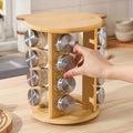Bamboo Seasoning Rack with Glass Jars Countertop with Bottle Set Revolving Rotating for Cooks - View 4 | SAMAG