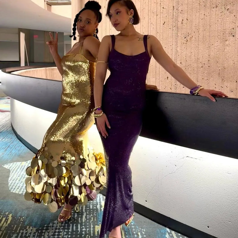 Shiny Sequined Mermaid Evening Dresses Ankle Length | SAMAG