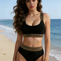 European American Style Black Gold Crochet High Waisted | SAMAG