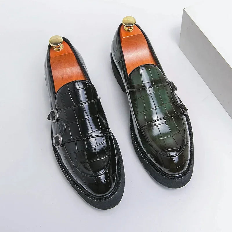 Street Fashion Men's Loafers Thick Sole Big Toe Shoes Trend Green Party Dress Shoes Men's Genuine Leather Casual Shoes 37-46