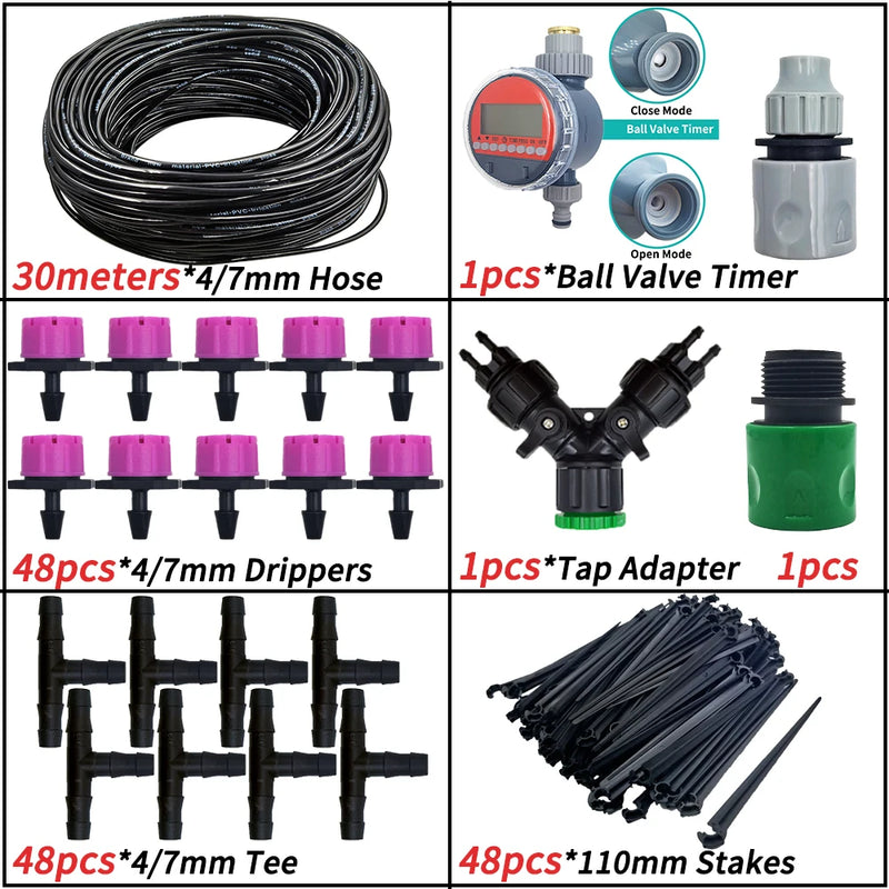 OASIS 5-50M Garden Micro Drip Irrigation Automatic Watering System Kit Timer Controller DIY Mist Spray Cooling for Potted Plants