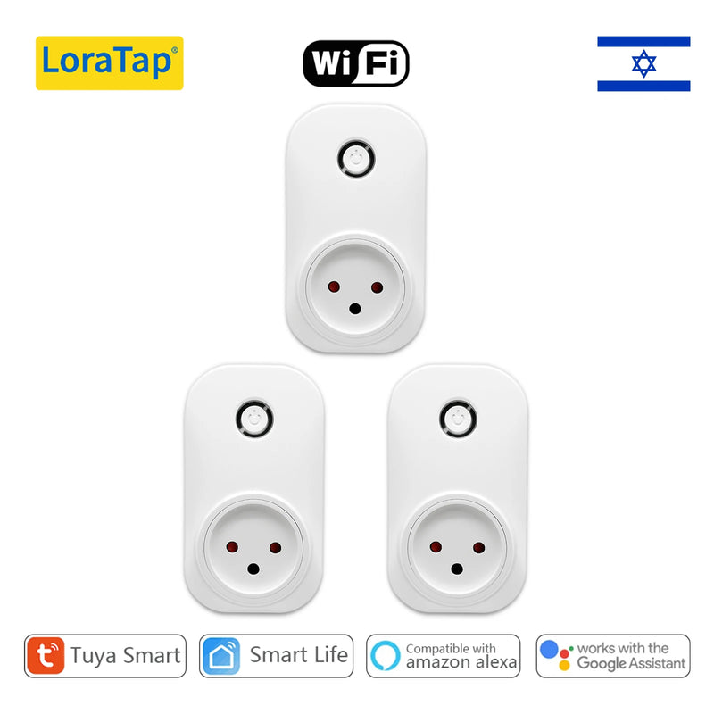 LoraTap Wifi Socket Israel Plug Outlet 16A Energy Consumption Monitoring Tuya Smart Life App Remote Control Home Assistant Alexa