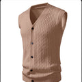 Beige Men's Sleeveless Knit Vest; Pullover Vests for Fall and Winter, Available in Yellow, Gray, Khaki, and Blue.