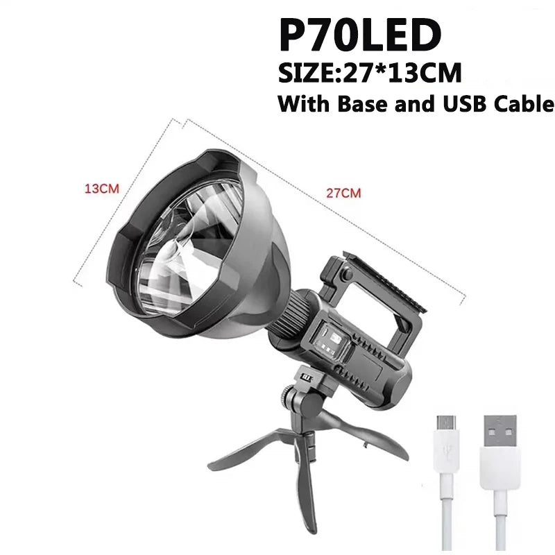 Portable Powerful LED Flashlight Mountable Bracket Handheld Searchlight USB Rechargeable Spotlight Waterproof Torch Light