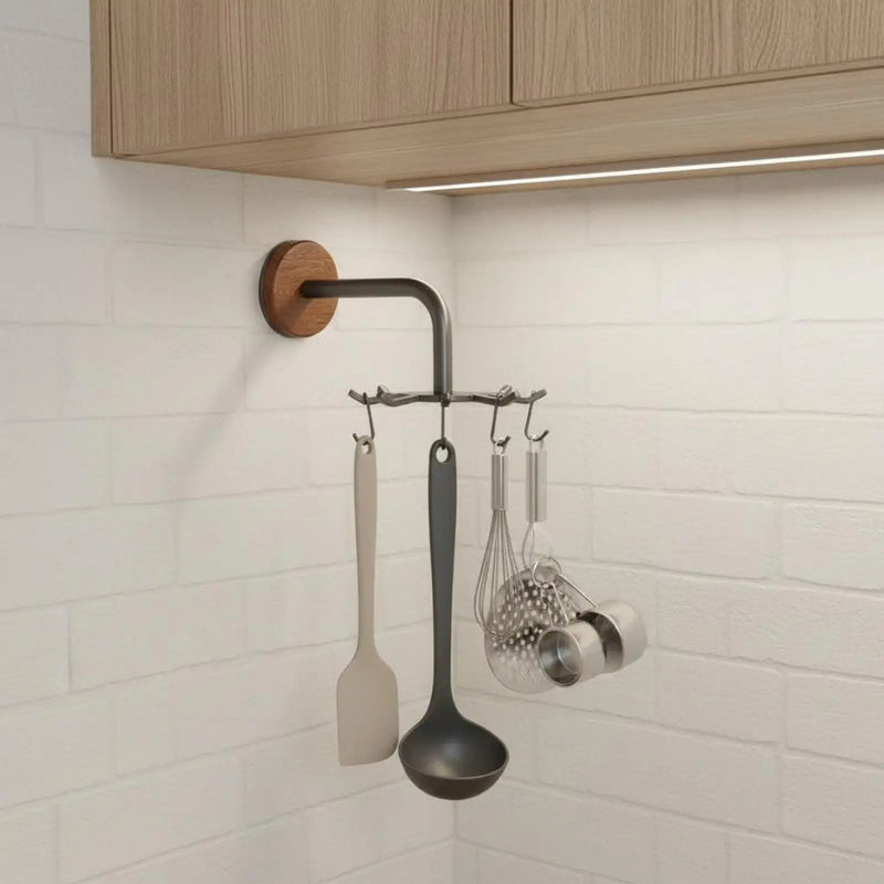 Kitchen Storage Shelf Wall Mounted Floating Rack Hanger Adjustable Hooks Organizer for Cooking Tools - View 2 | SAMAG