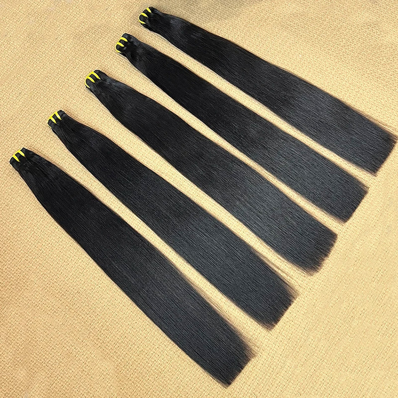 Double Drawn Yaki Straight Human Hair Bundles #1B Natural Black Color 1 2 3 4 Pcs 100% Raw Virgin Human Hair Weave Extensions