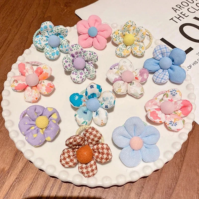 10Pcs/Set Flower Elastic Hair Ties Lovely Boutique Large Flower Rubber Bands Sweet Ponytail Holders Baby Girls Hair Accessories
