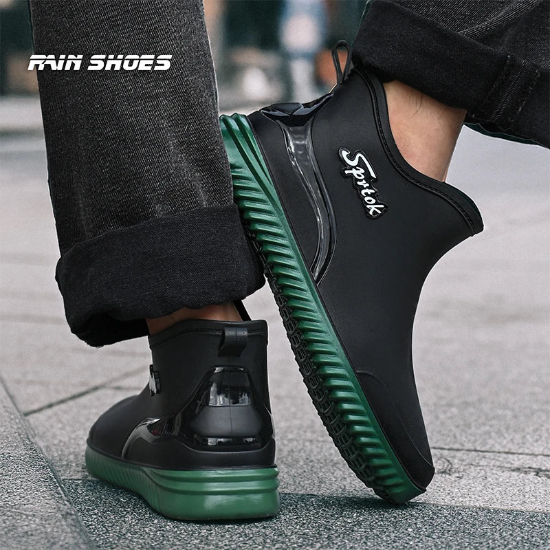 Fashionable Adult Short Rain Boots Waterproof Ankle Shoes Anti-Slip Durable Rubber Footwear For Men Women Suitable for Rainy Day
