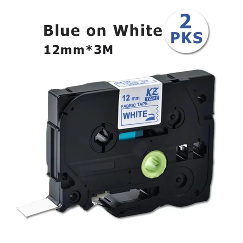 2PK Fabric 12mm*3m Blue on White IRON Tapes TZe-FA4 TZ FA231 TZe-FA531 TZe-FAE3 for Brother Label Printers P-touch