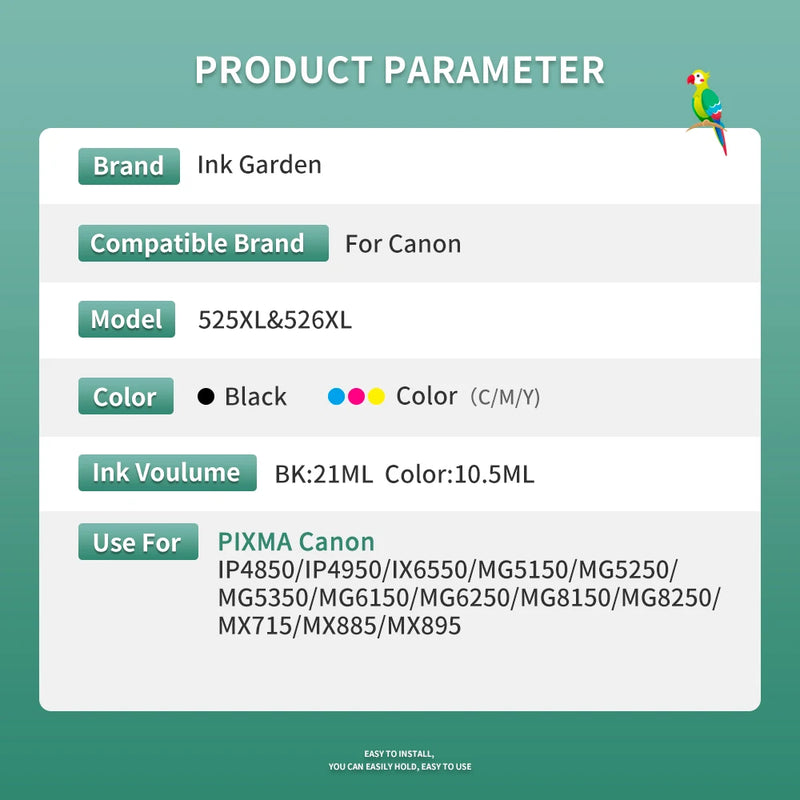 525 526 XL Ink Cartridge For Canon PGI 525XL CLI 526XL Compatible PIXMA IP4850 IP4950 IX6550 MG5150 MG5250 MG5350 Printer
