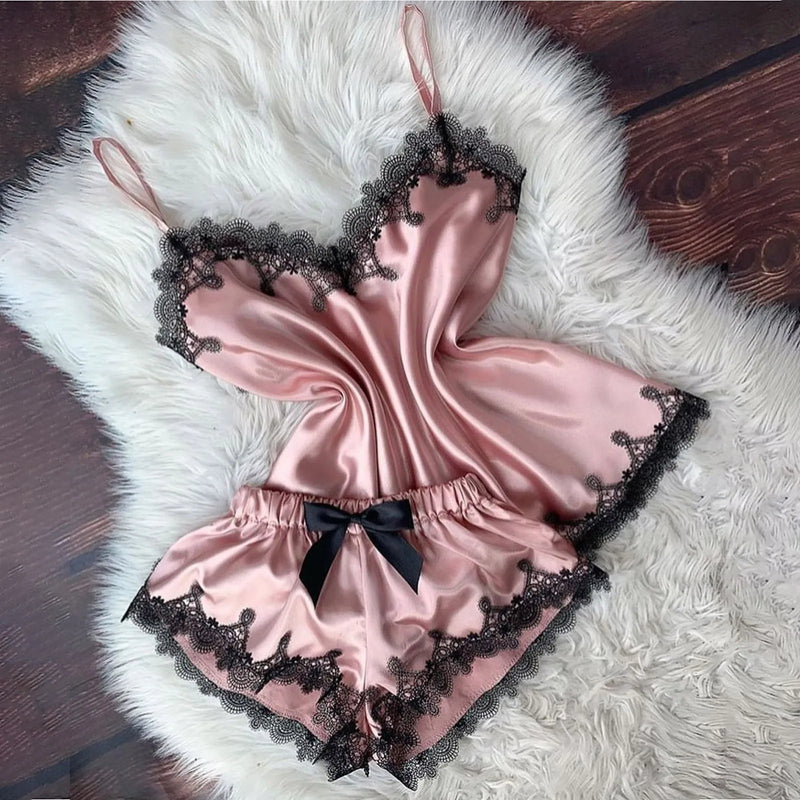 Sexy Lingerie Women Sleep Wear Camisole Bow Shorts V-Neck | SAMAG