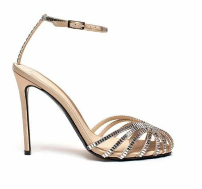 Bling Crystal Embellished Satin Sandals Round Toe Cutouts | SAMAG