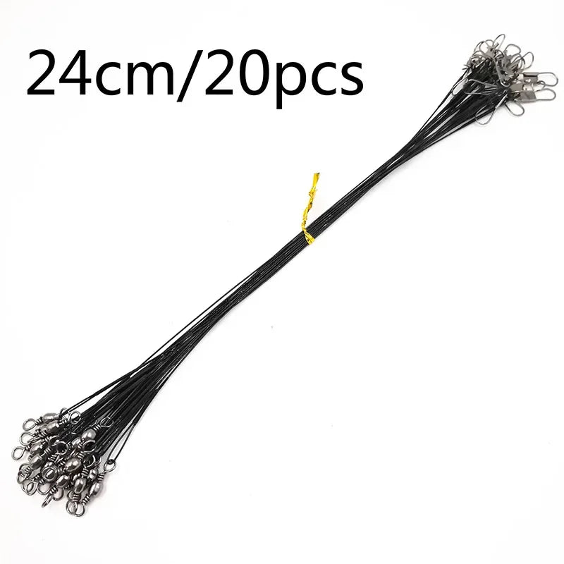 OUTKIT 20PCS/lot Fishing Lure Trace Rope Wire Leader Line Swivel Tackle Spinner Shark Spinning With 15CM, 20CM, 24CM, 30CM Pesca