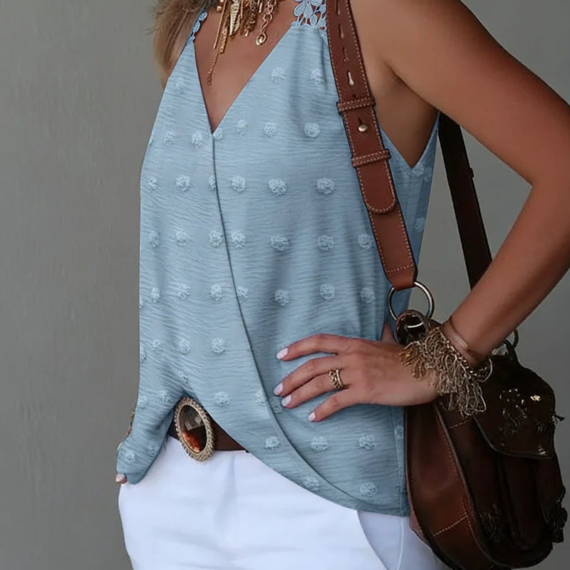 Women's V Neck Swiss Dot Camisole Tank Top Lace Trim Loose Top Casual Tank Top Spring Summer Chic Tank Top Daily Lightweight Top