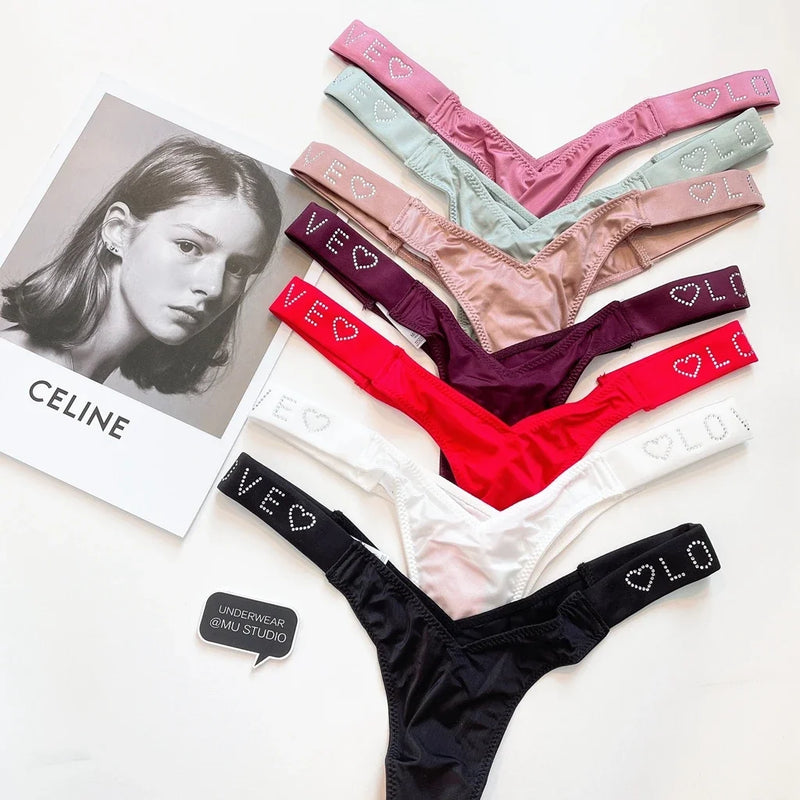 Sexy T-pants Letter PINK BLING Rhinestone Fashion Funhigh Waist Silk Fitness Traceless Women's Underwear Thong Panties G String