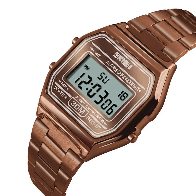 Unisex Digital Bracelet Watches Luxury Stainless Steel Strap LED Waterproof Chronograph Fashion Alarm - Visuel 7 | SAMAG