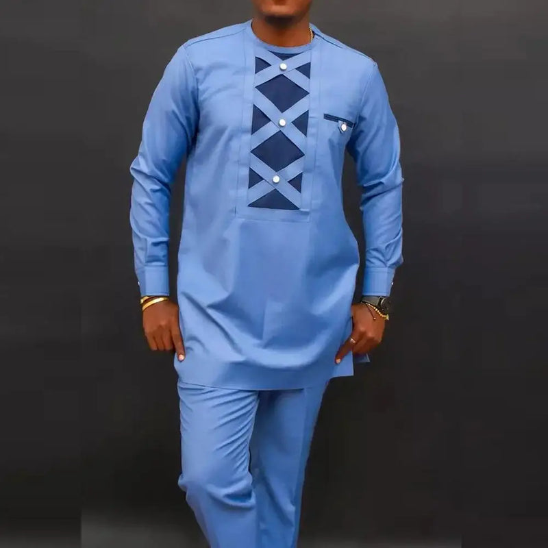 African Traditional Dress Men's Suit Long Sleeve Ethnic Style Printed Patchwork Shirt Casual Pants 2 Piece - View 12 | SAMAG