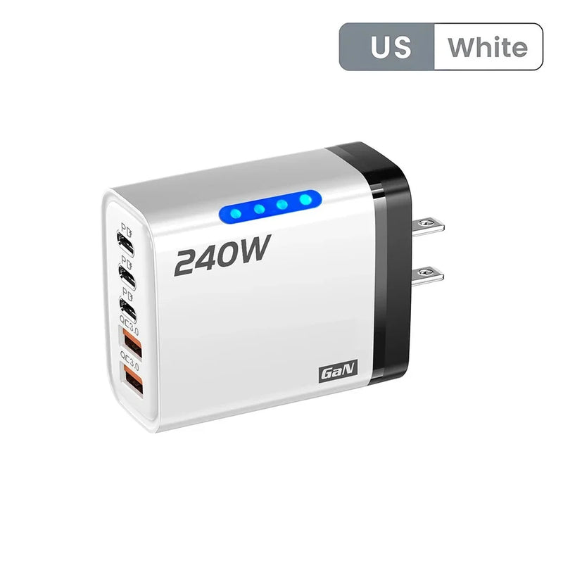 240W USB C PD Fast Charger Quick Charge3.0 Type C USB Phone Charger Fast Charging Adapter For iPhone 16 15 Samsung Xiaomi Huawei