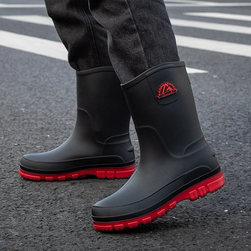 High tube rain shoes for men  high tube rain 2025 boots  autumn and winter cotton car wash work rubber shoes