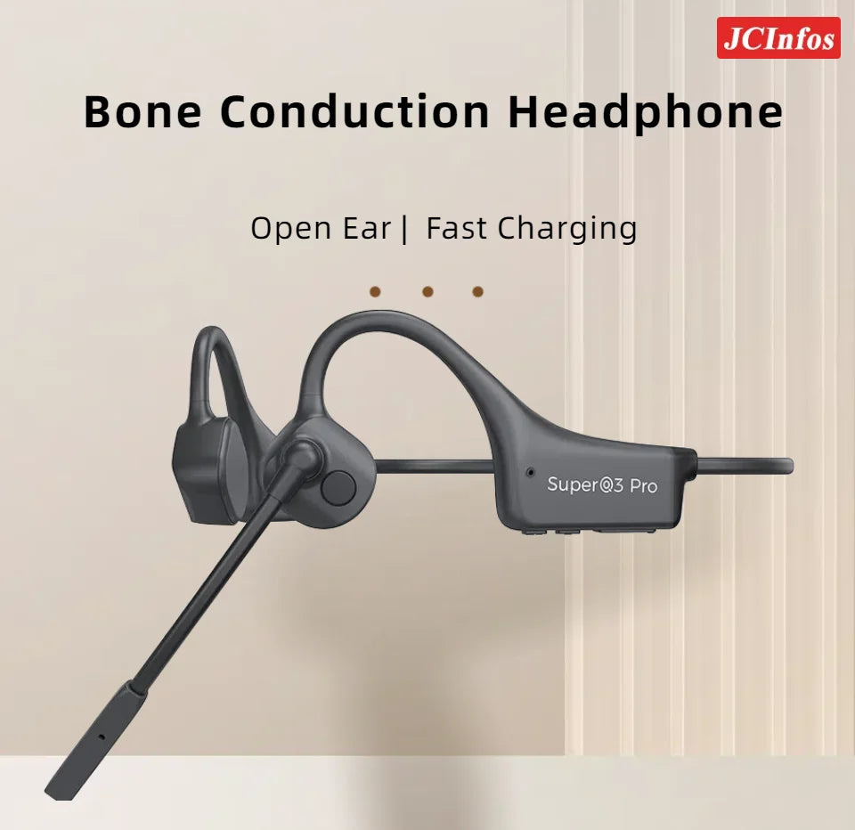 Wireless Bluetooth Headset Bone Conduction Earphones Fast Charge Sports Gaming Headphones with Dual CVC8.0 Noise-canceling Mic