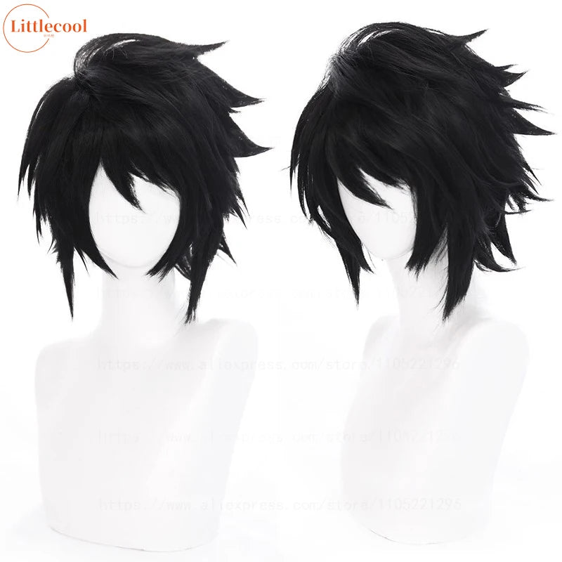High Quality Anime L.Lawliet Cosplay Wig L Cosplay Short Black Fluffy Heat Resistant Synthetic Hair Halloween Party Wigs +WigCap