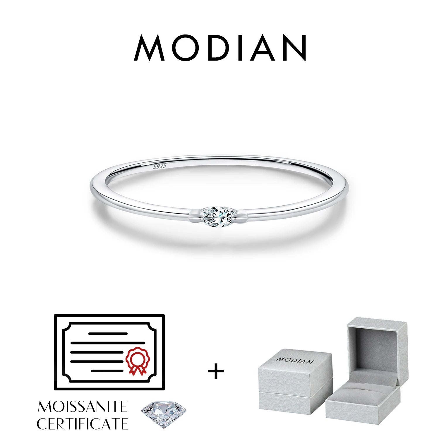 MODIAN Simple Moissanite Stackable Rings 925 Sterling Sliver Dazzling Thin Finger Rings For Women Daily Fine Jewelry
