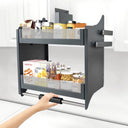 2-Tier Pull Down Storage Shelf Organizer For Upper Kitchen Cabinets Dark Grey Easy Installation Max Load 10kg/22lbs Compatible With Swing And Flip-up Cabinet Doors Kitchen Space Saving Storage Rack