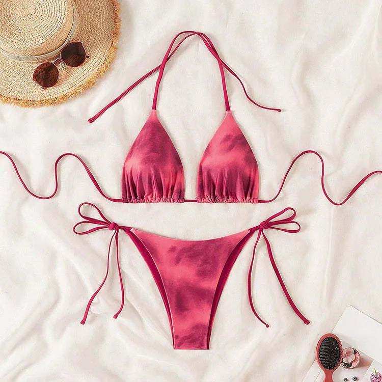 Tie Dye Lace Up Bikini Set Beach Swimwear Women Swimsuit | SAMAG