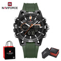 NAVIFORCE Men's Fashion Dual Display Watch 5ATM Waterproof Luminous Soft TPU Strap Male Sports Outdoor Daily Wristwatch Gift Box