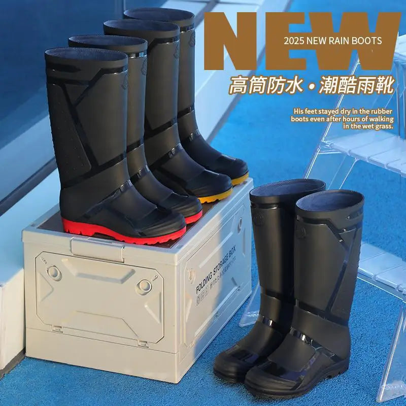 Large Size Water Shoes Men High-top Outdoor Lightweight and Comfortable Rain Boots Fishing Non-slip Boots Plus Velvet Rain Boots