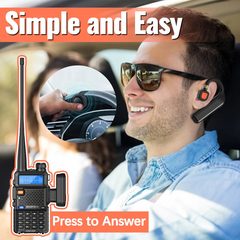 ABBREE Walkie Talkie Wireless Bluetooth Headphone Handsfree Earpiece Replacement for Baofeng UV-5RH UV-32 DM-32 UV-5R MINI UV-21