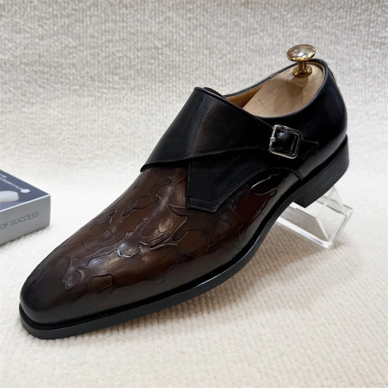 British Style Calfskin Monk Shoes Men's Loafers Green Slip-on Formal Party Shoes Men's Buckled Suit Dress Shoes
