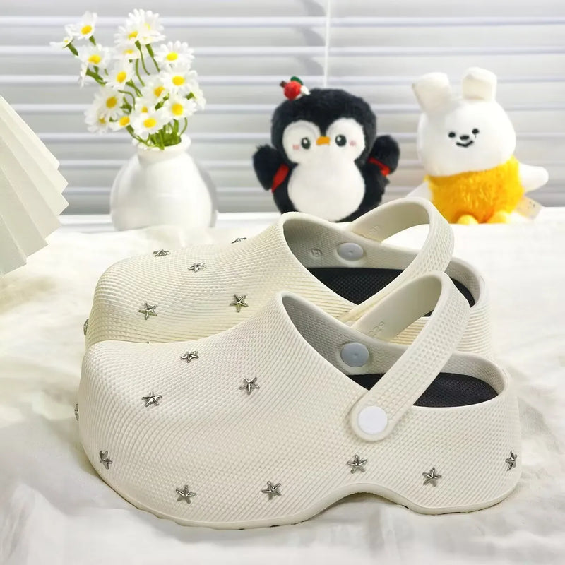 Summer New Casual Style Star Thick Bottom Baotou Slippers for Women Wearing Lazy Outerwear, One Step Stepping Cool Slippers